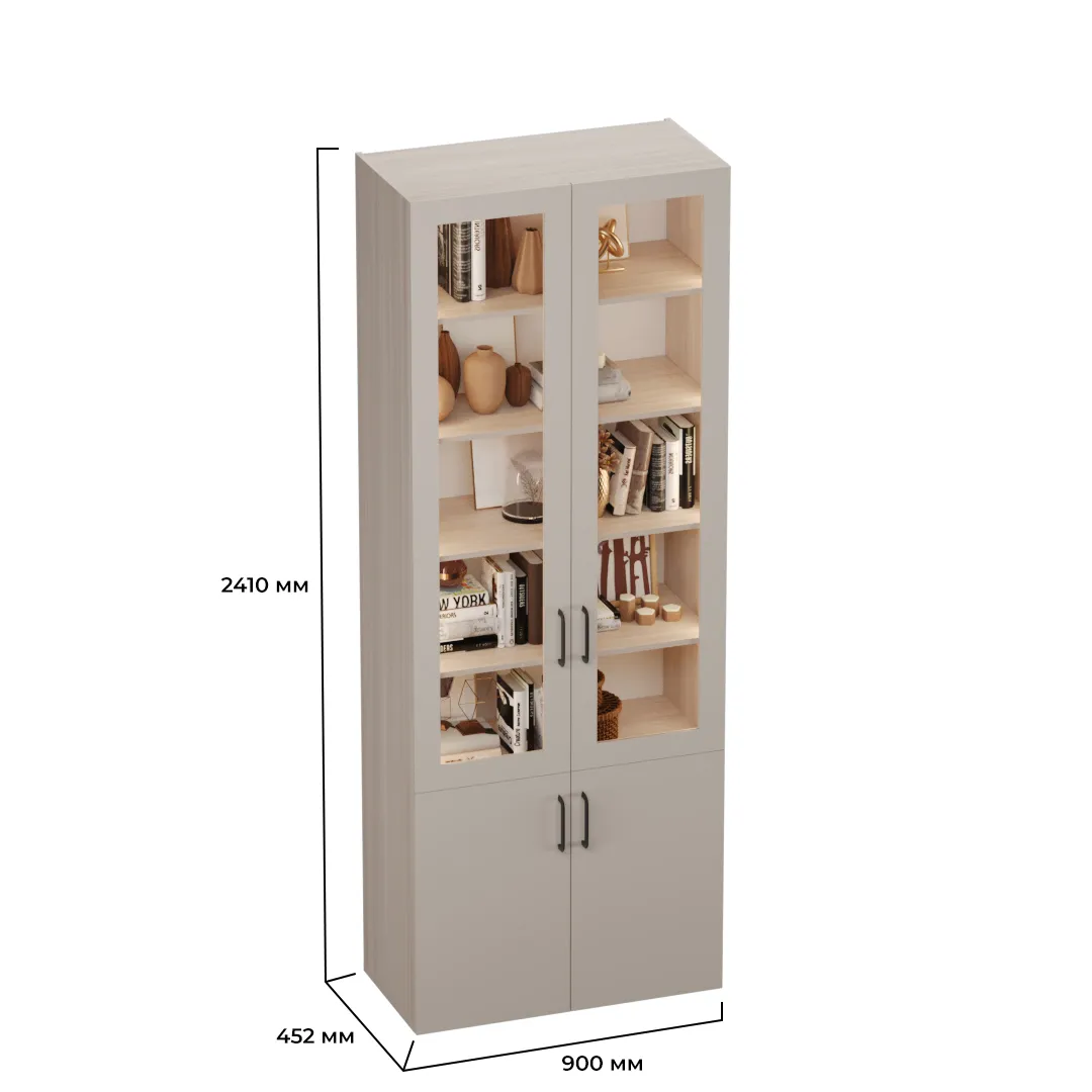 Шкаф книжный со стеклом L214S с подсветкой