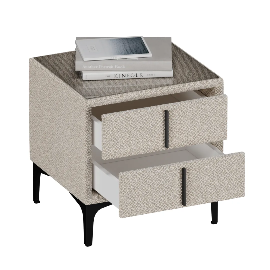 Тумба прикроватная мягкая, стекло прозрачное, ножки черные ГРЕЙС752