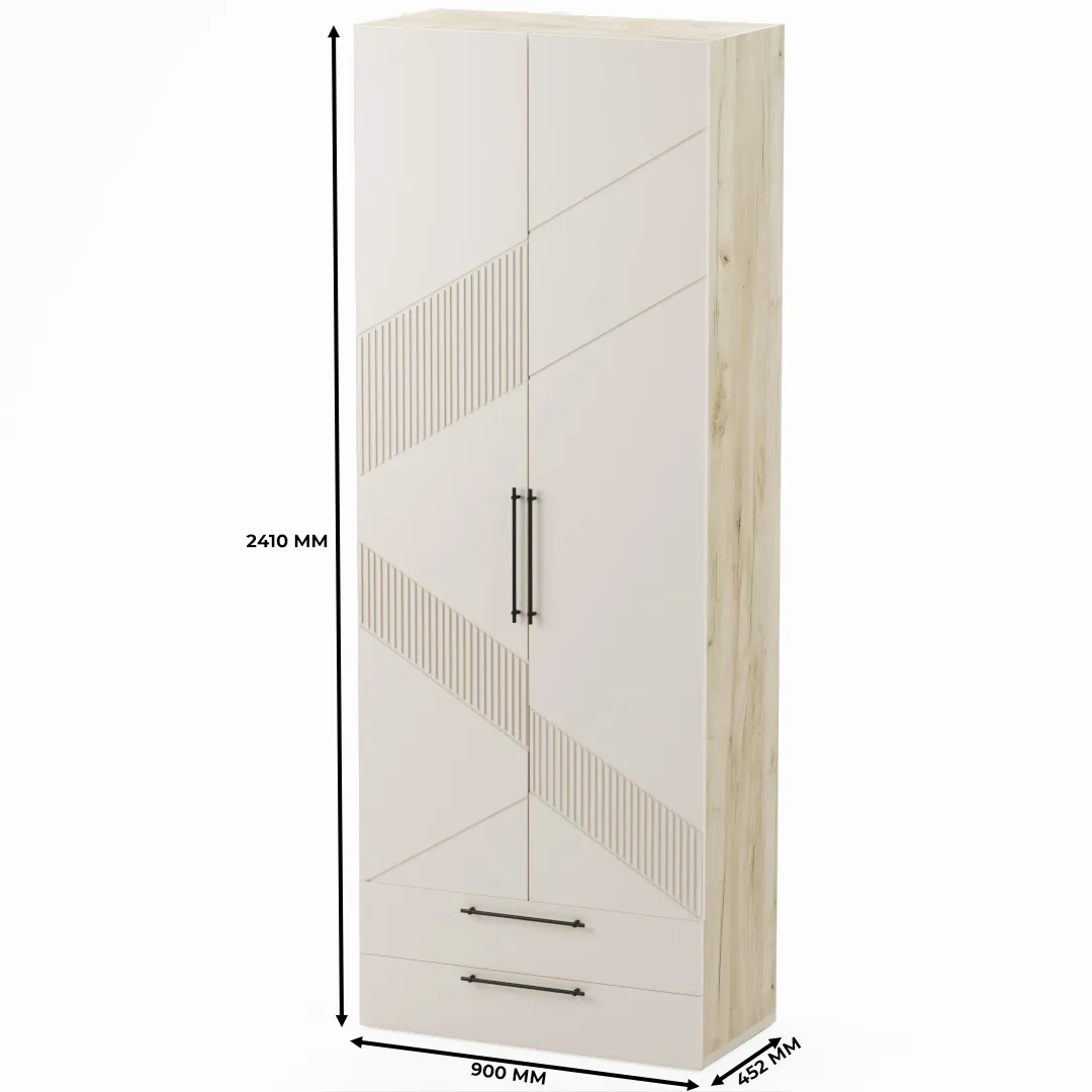 Шкаф 2 дверный с ящиками, фрезерованные фасады в эмали LE211.44