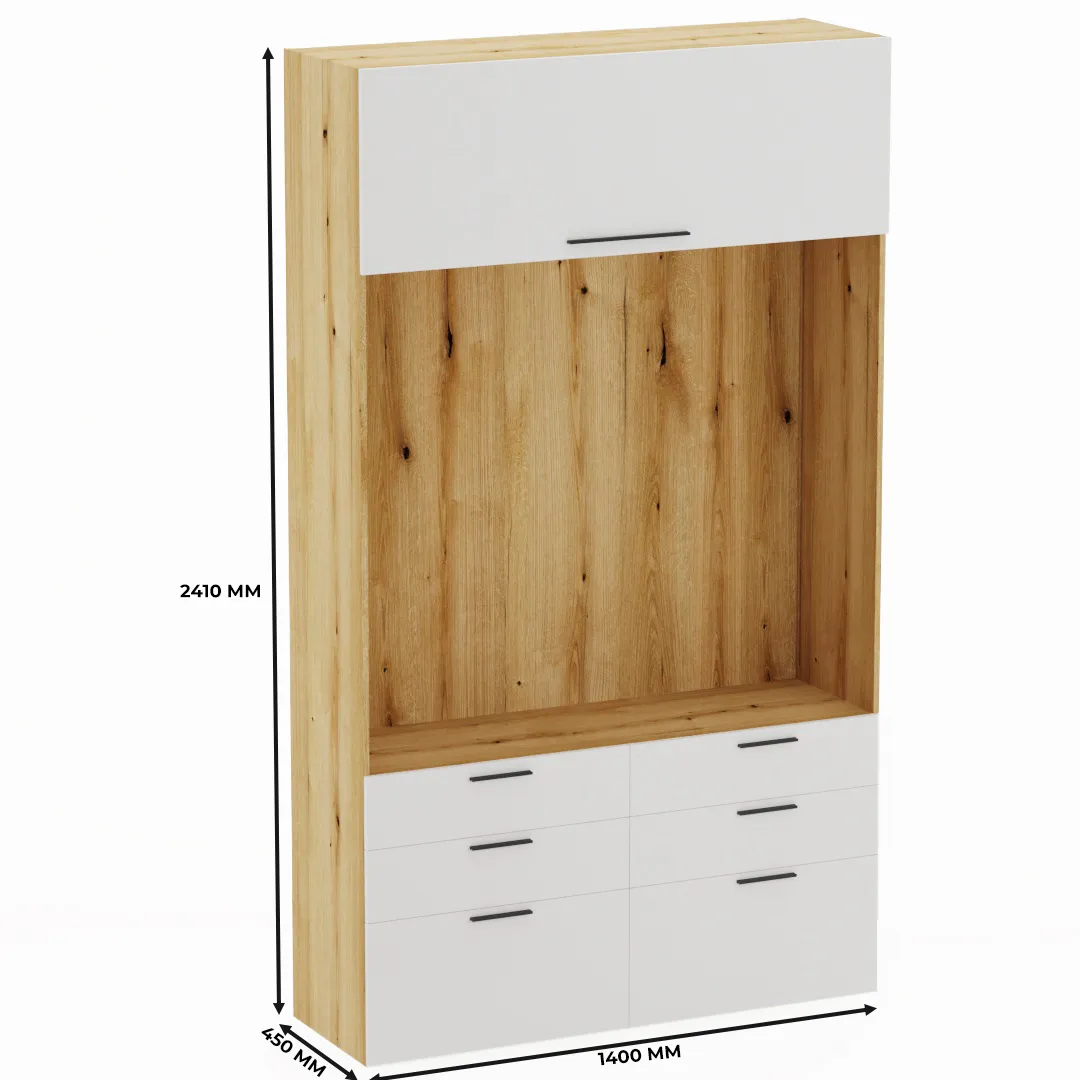 Секция с комодными ящиками и антресолью L411