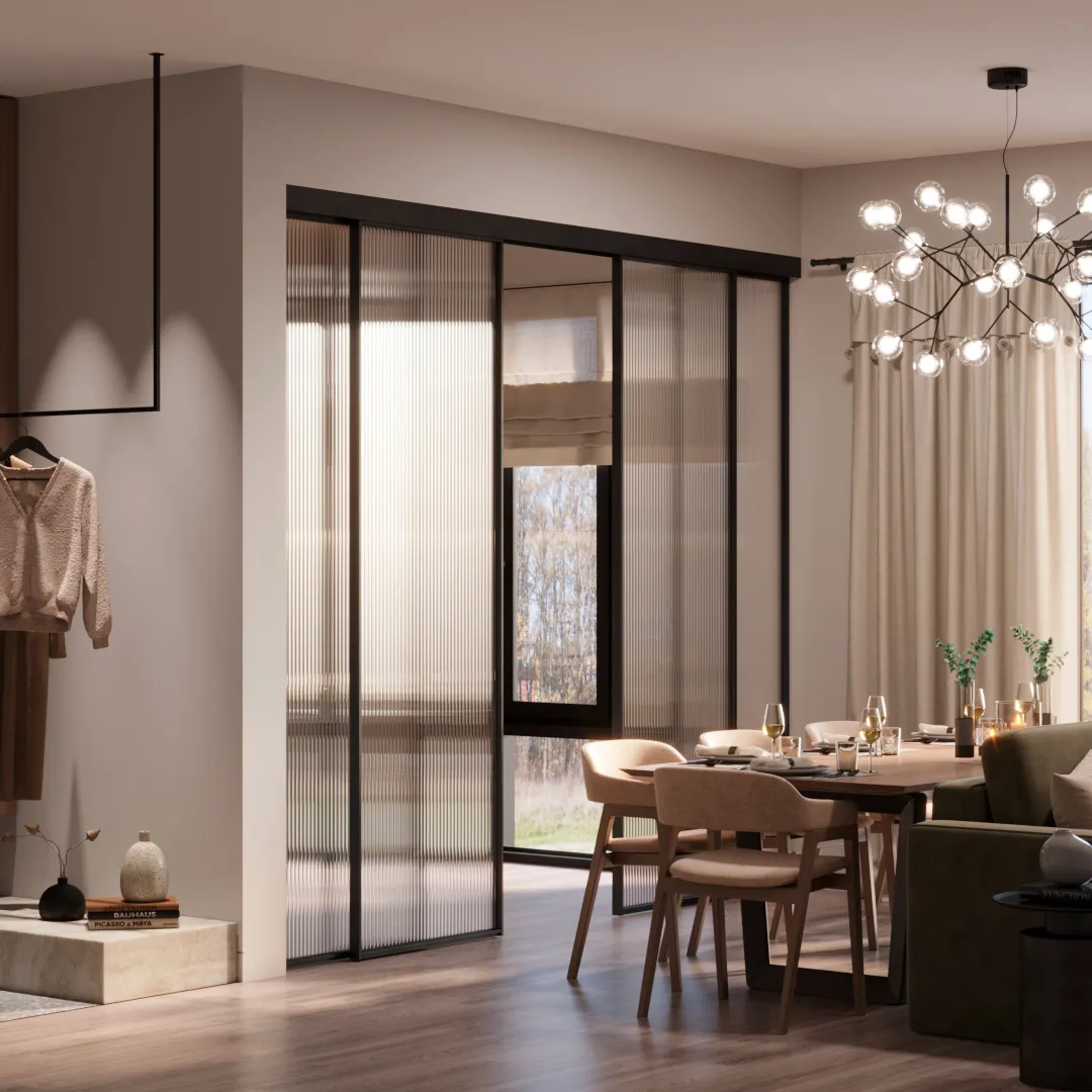 Раздвижная перегородка для кухни, стекло Мору GRACE 3