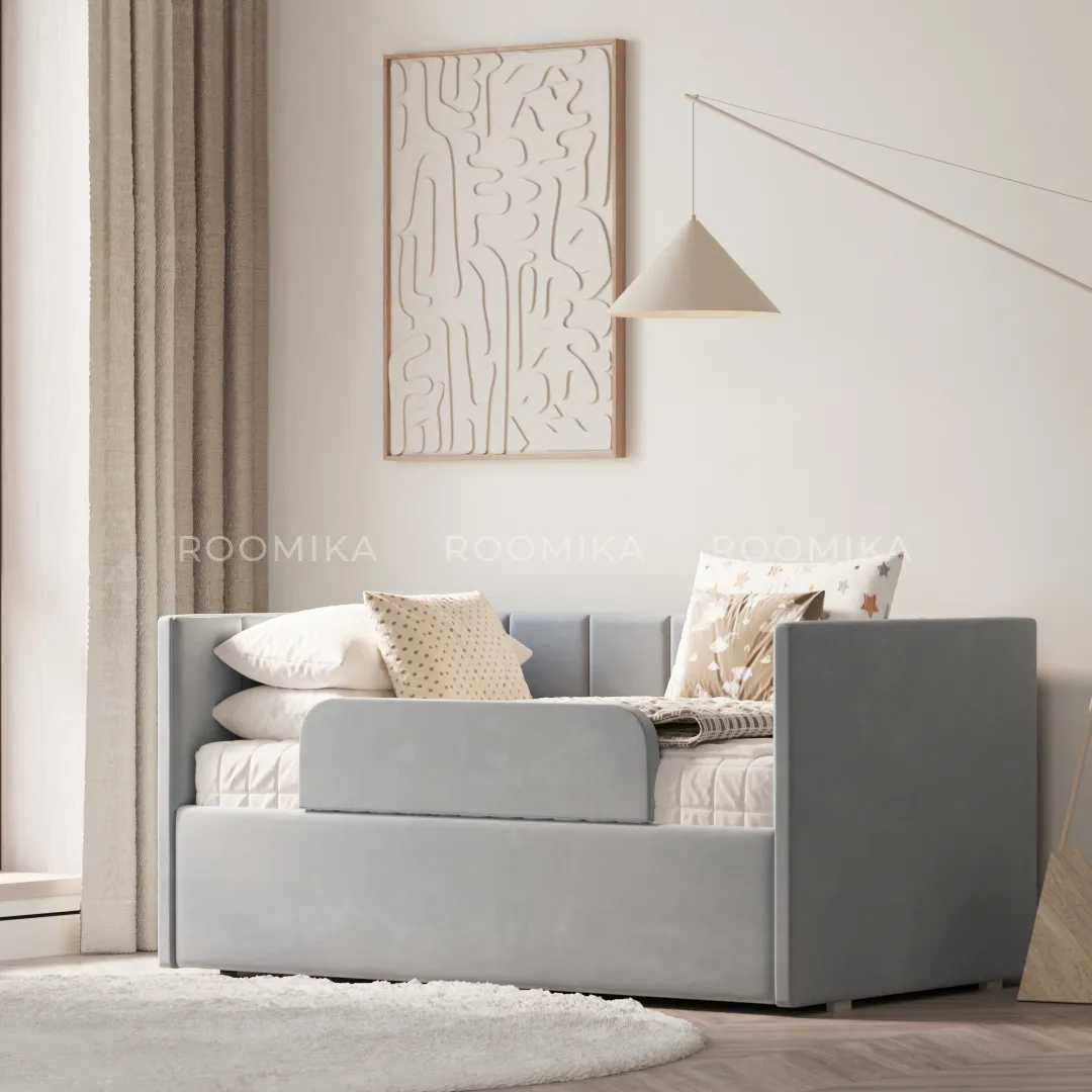 Кровать с подъемным механизмом и ящиком для белья с бортиком LINE 1, 90х160