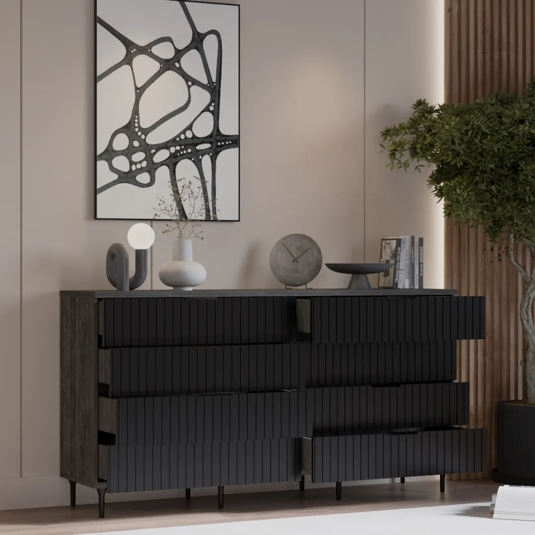 Комод, фрезерованные фасады в эмали LE728.45