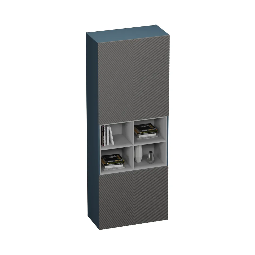 Шкаф книжный с нишей, фрезерованные фасады в эмали LE216