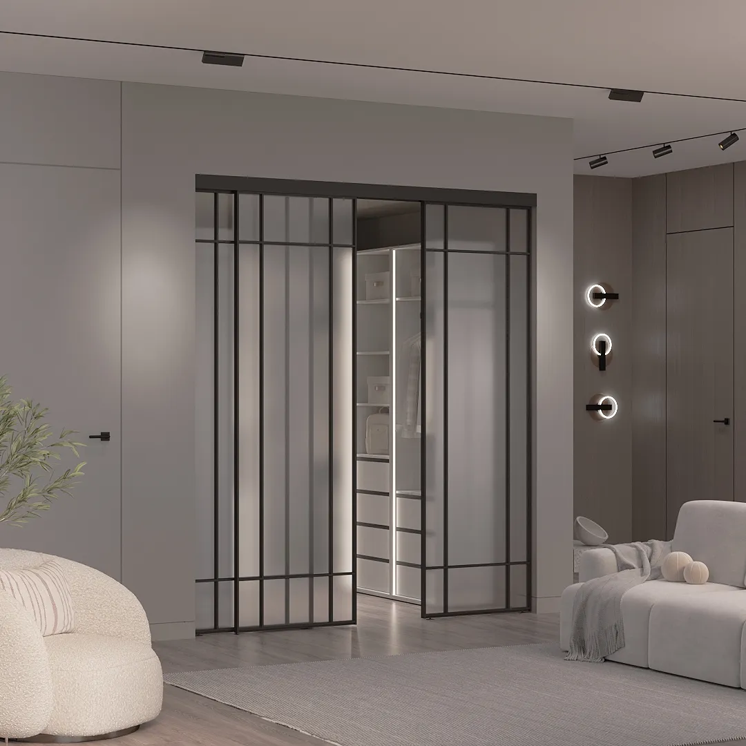 Сатинированная перегородка для гардеробной, стекло Сатинато GRACE 16