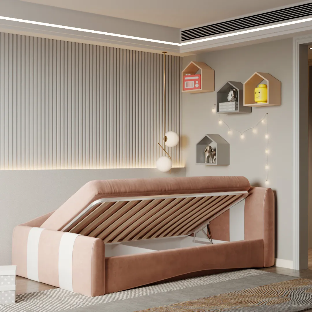 Кровать односпальная мягкая с ящиком для белья ТОКИО с полосками, 90x190