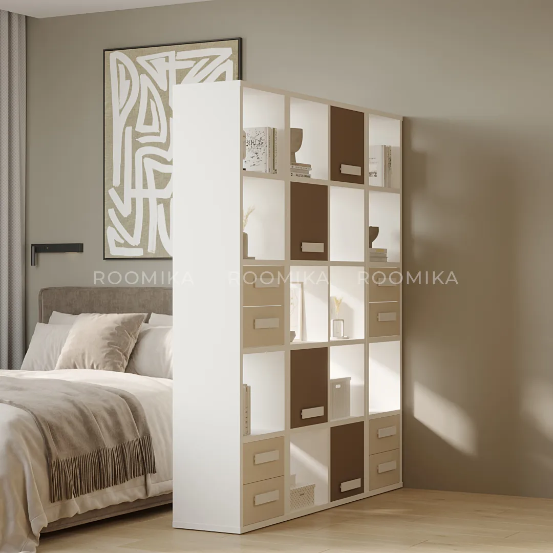 Стеллаж сквозной книжный на 10 ниш с ящиками с фасадами E810