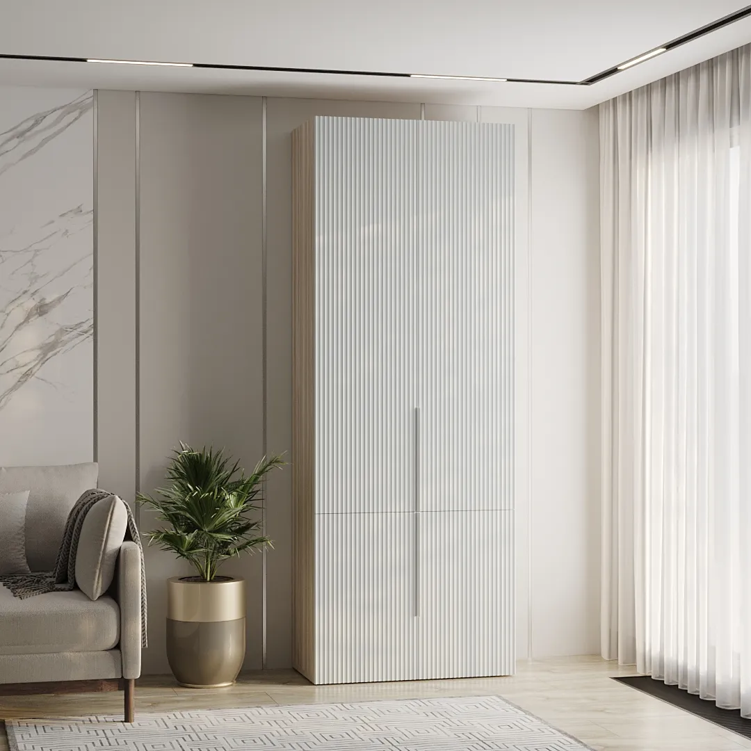 Шкаф книжный, фрезерованные фасады в эмали LE214