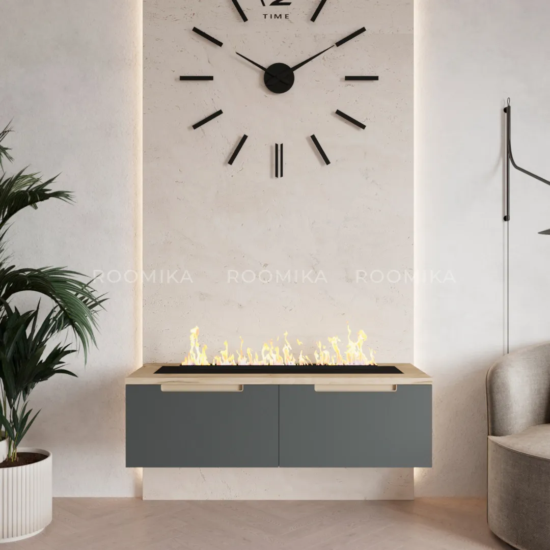 Тумба ТВ навесная с электрокамином, фасады в эмали LE548.451 Тумба ТВ навесная с электрокамином, фасады в эмали LE548.451