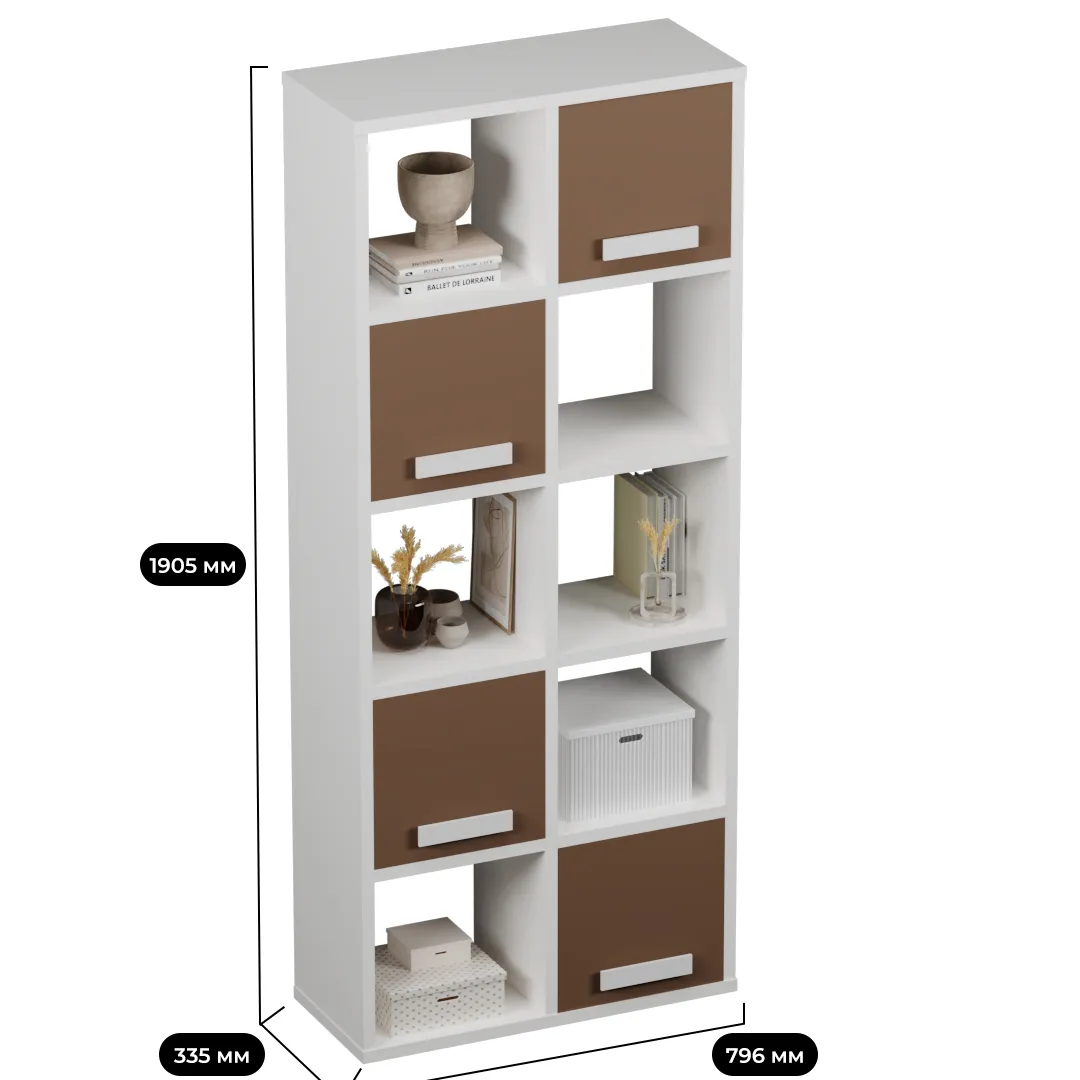 Стеллаж сквозной книжный на 10 ниш с ящиками с фасадами E810