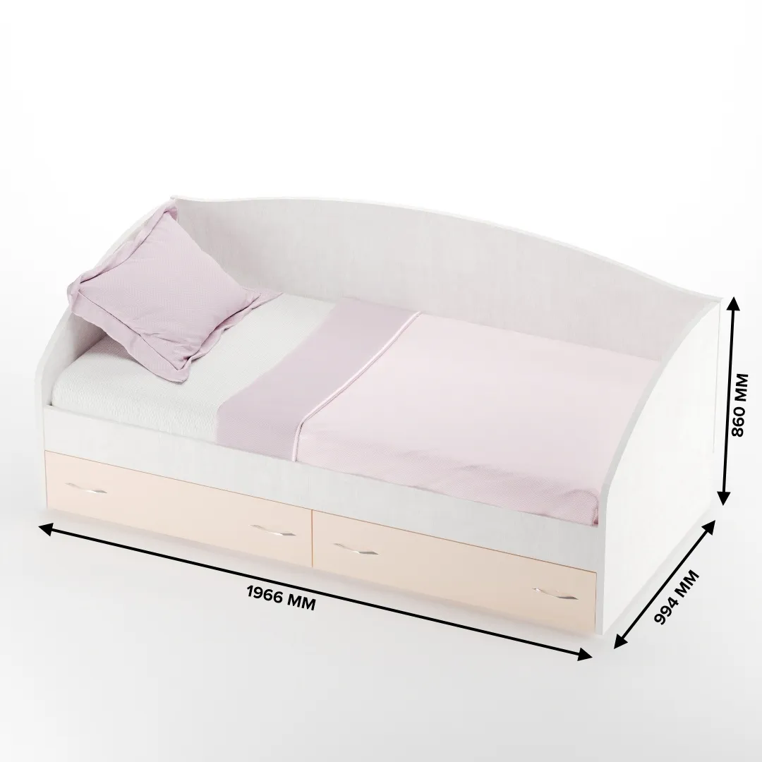 Кровать односпальная с ящиками и бортиком P902N, 90x190