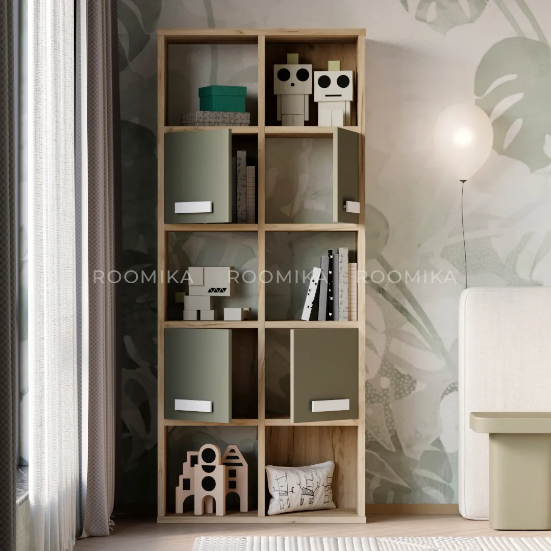 Стеллаж сквозной книжный на 10 ниш с ящиками E810