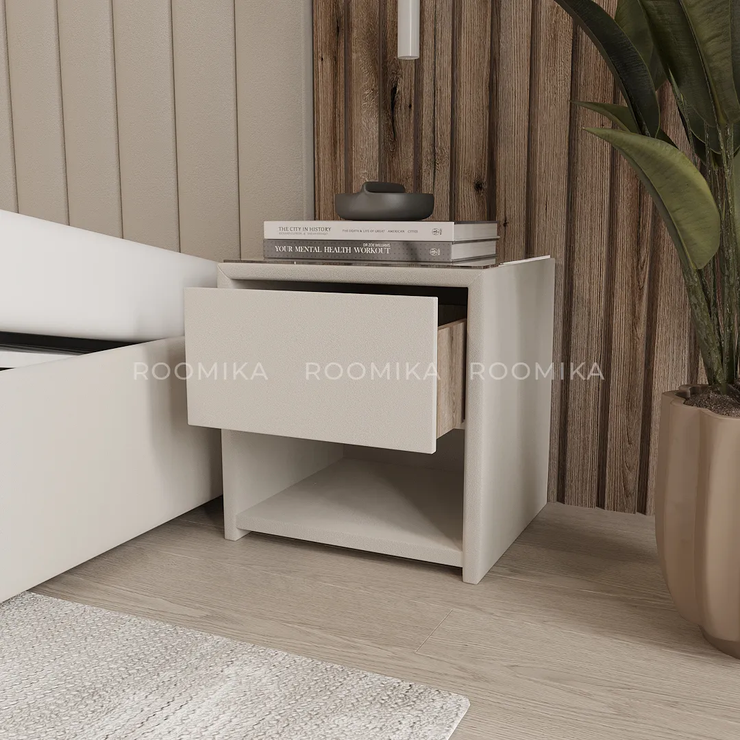 Тумба прикроватная мягкая, стекло прозрачное САНРАЙС 751