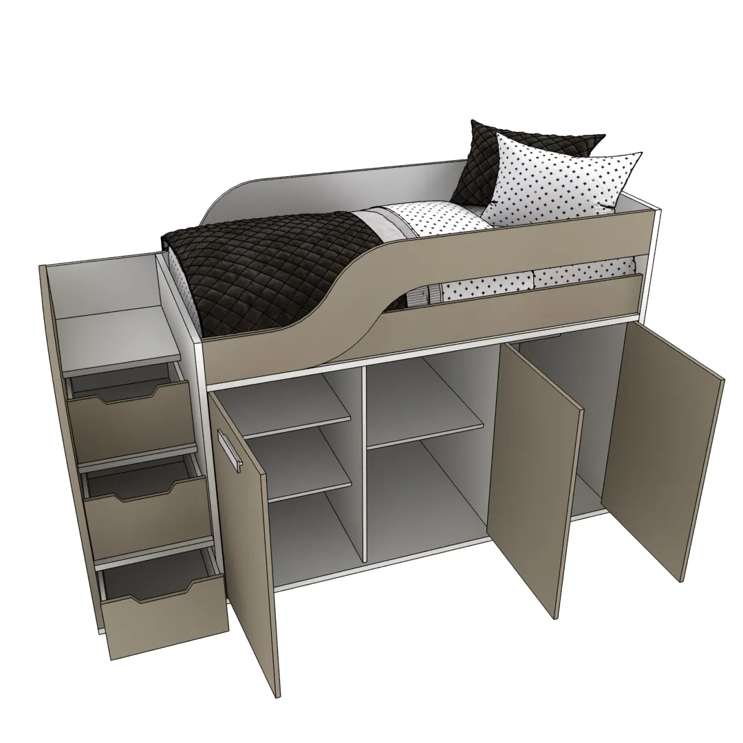 Кровать-чердак с рабочей зоной E903.6, 80x160 L/R