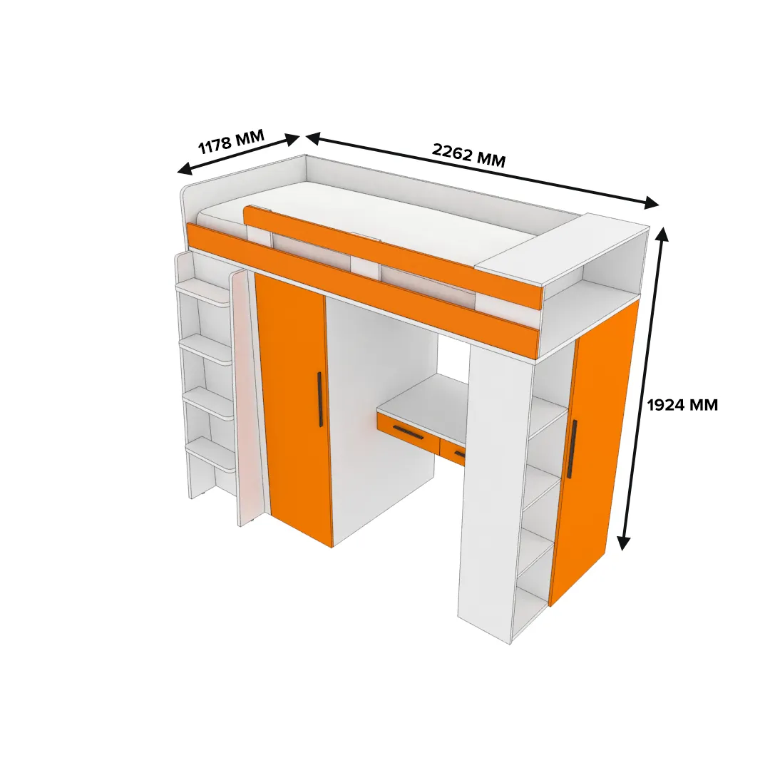 Кровать-чердак с рабочей зоной L903, 90x190 L/R