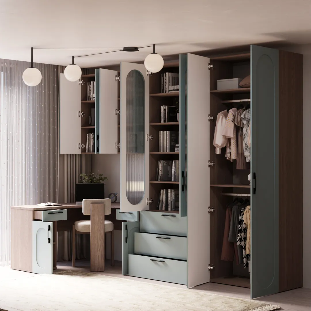 Шкаф двухдверный узкий, фрезерованные фасады в эмали LE210.44-1