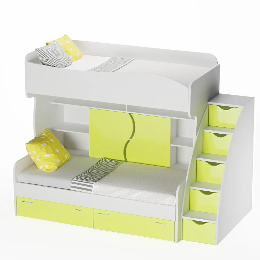 Кровать двухъярусная с лестницей комодом P904, 90x200 Кровать двухъярусная с лестницей комодом P904, 90x200