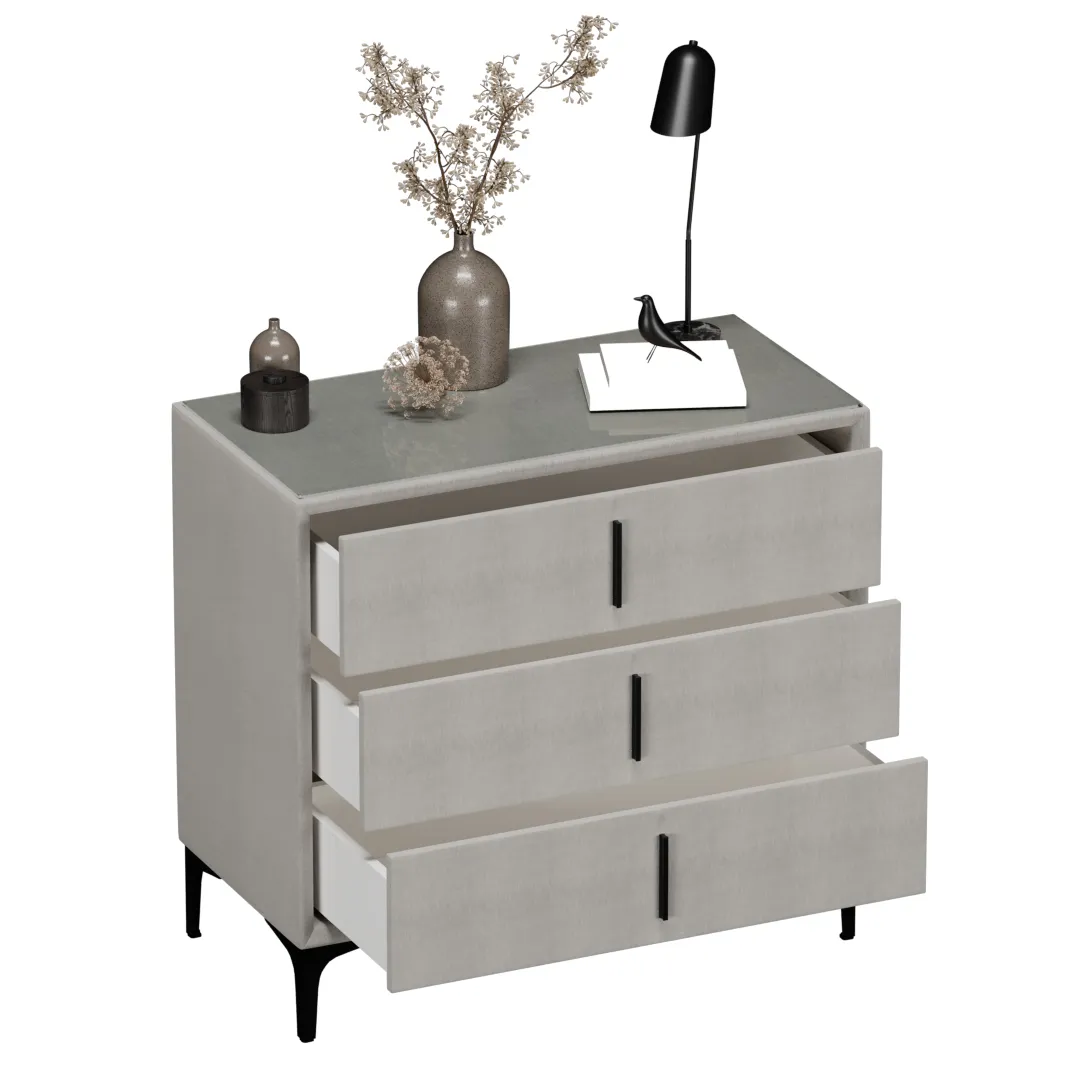 Комод мягкий, стекло прозрачное, ножки черные ГРЕЙС793