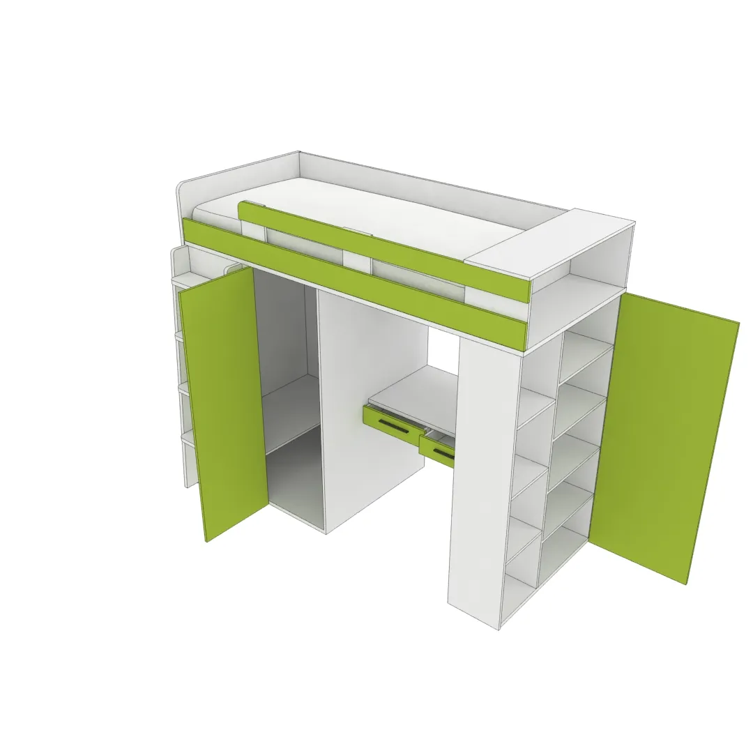 Кровать-чердак с рабочей зоной L903, 90x190 L/R