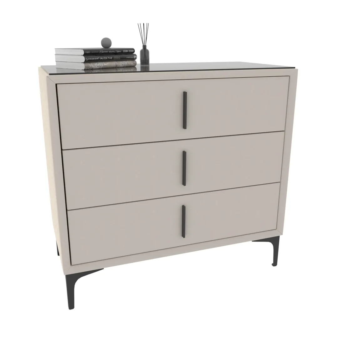 Комод мягкий, стекло прозрачное, ножки черные ГРЕЙС793