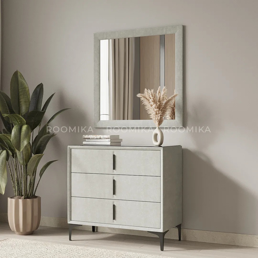 Комод мягкий, стекло прозрачное, ножки черные ГРЕЙС793