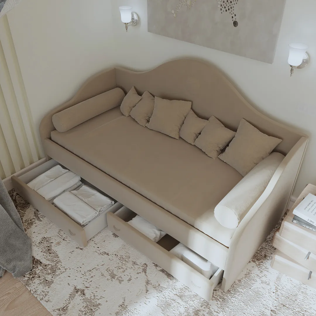 Мягкая кровать-диван с ящиками ФАБИО, 90х190