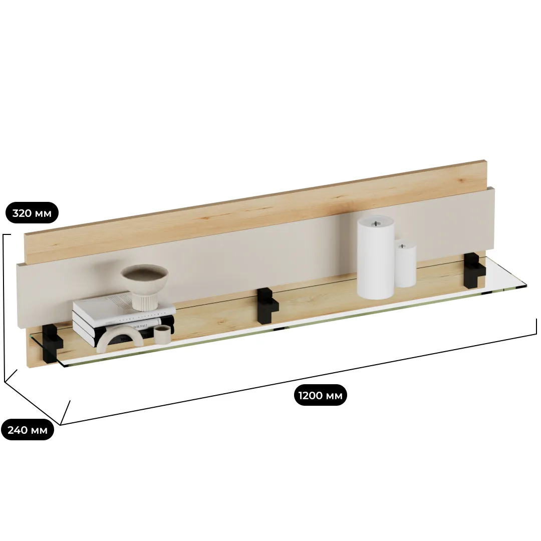 Полка со стеклом, панель МДФ R120.2