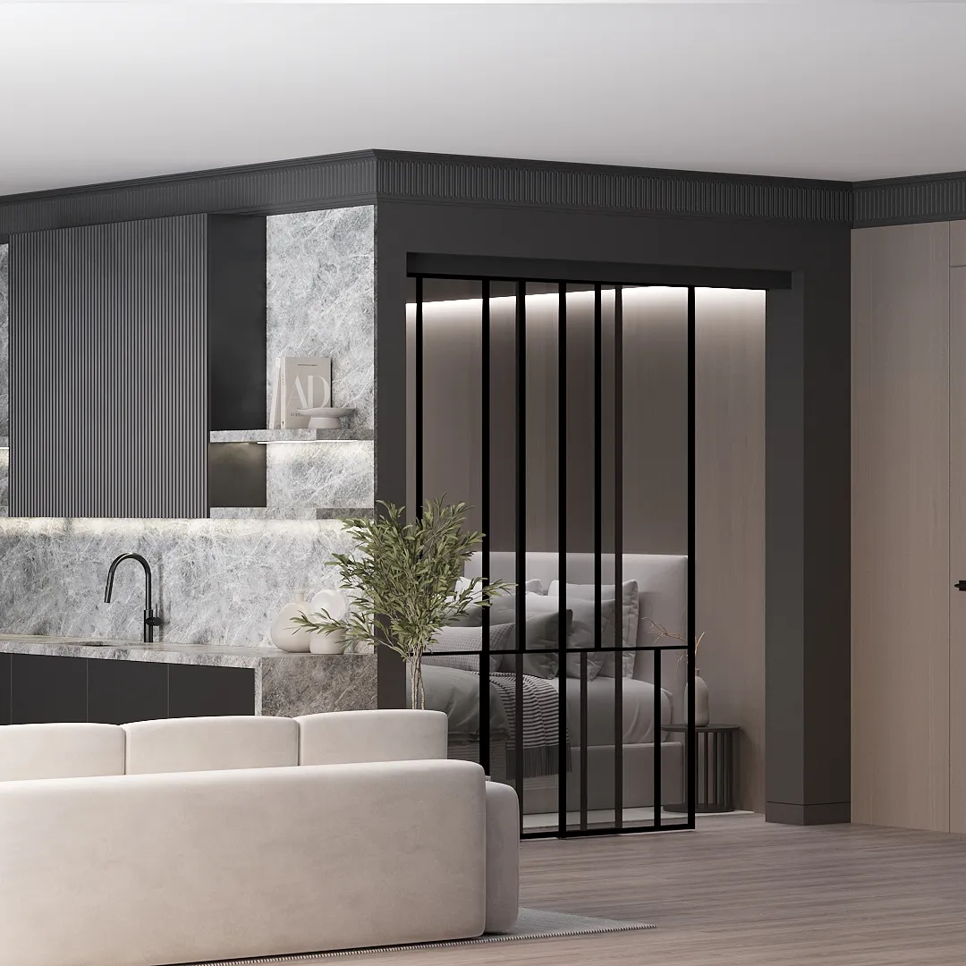 Раздвижная перегородка-купе, стекло Титан GRACE 17