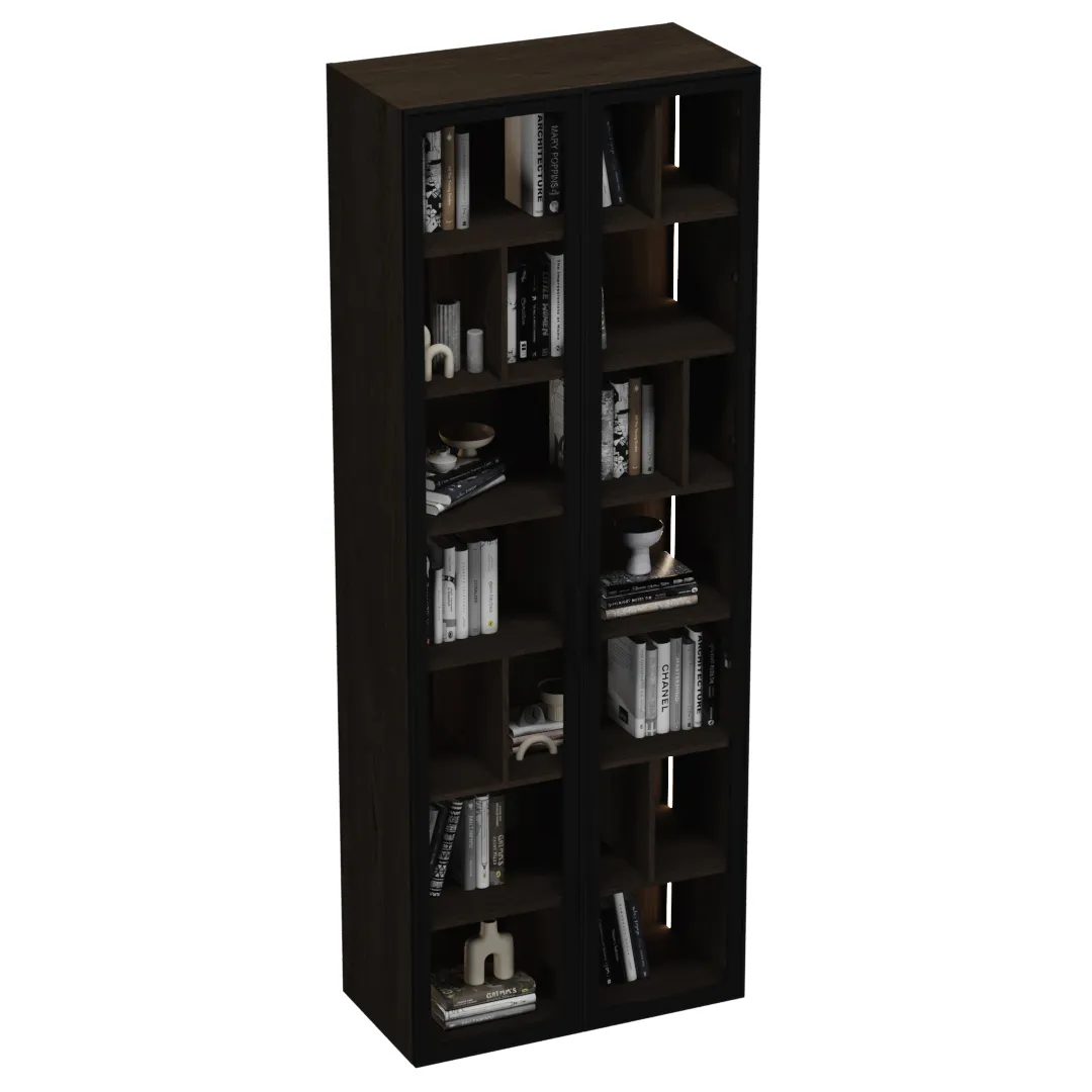 Шкаф-стеллаж со стеклянными фасадами с подсветкой R212