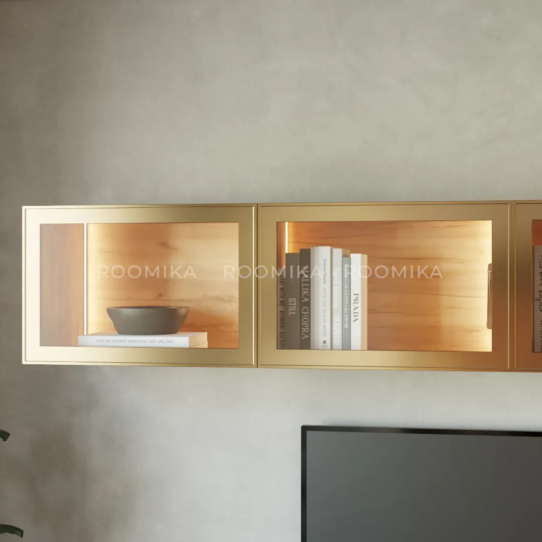 Антресоль с двумя откидными стеклянными дверями R312.45ST с подсветкой