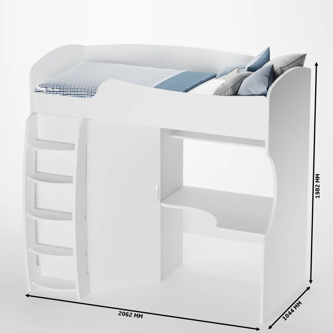 Кровать-чердак с рабочей зоной P906, 90x200
