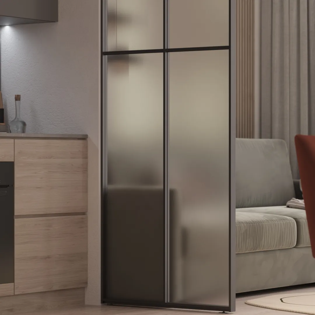 Сатинированная перегородка для зонирования в студии, стекло Сатинато GRACE 10