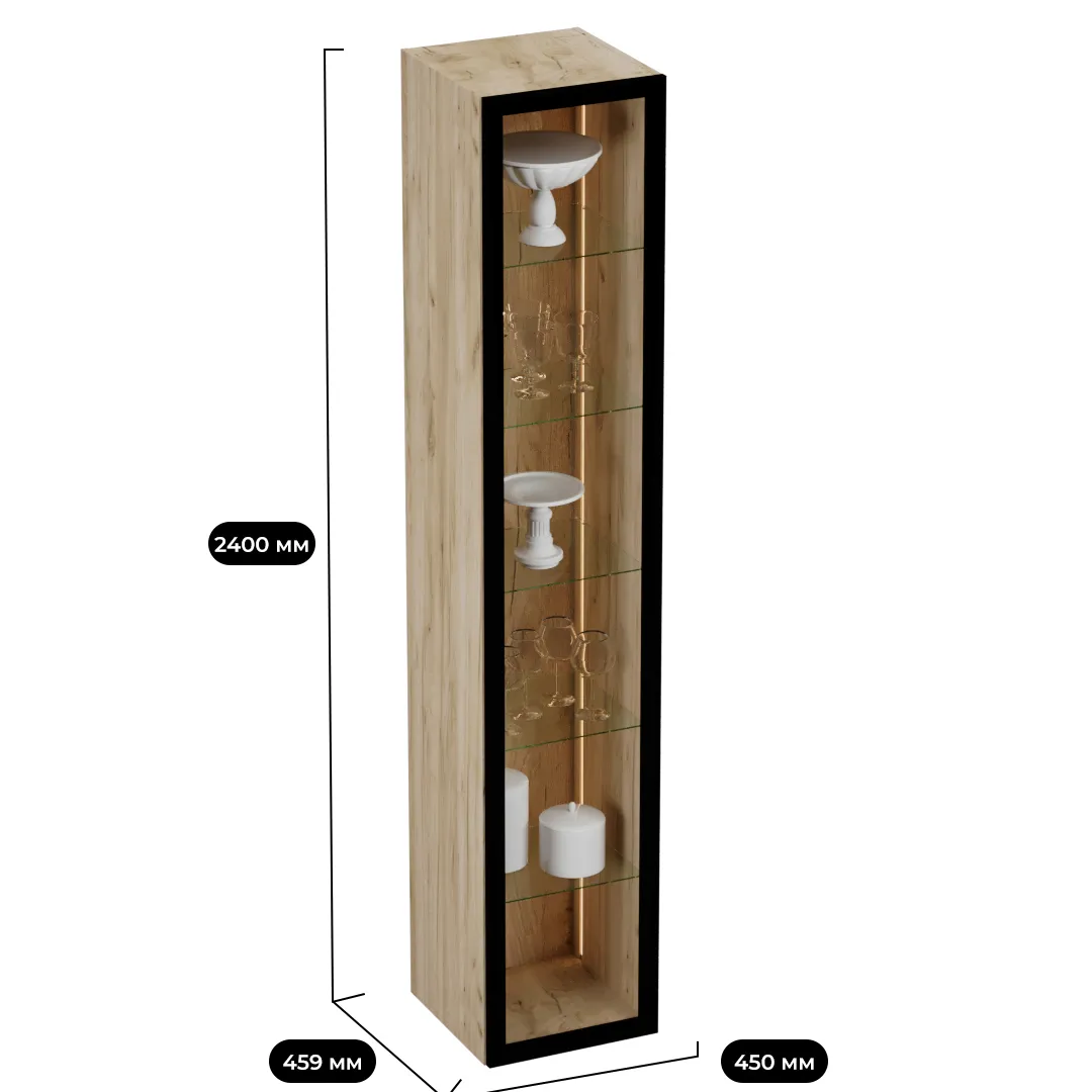 Шкаф со стеклянными фасадом полки стекло с подсветкой R220.1