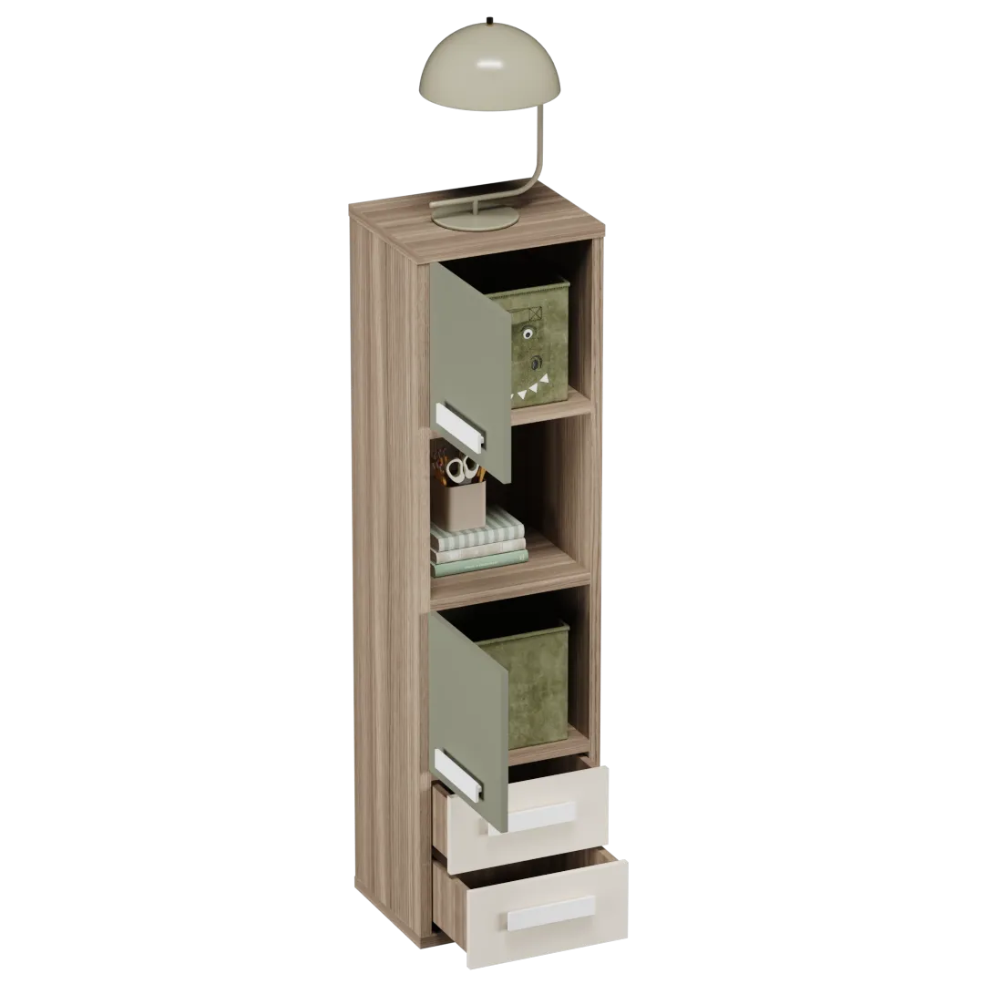 Cтеллаж сквозной книжный на 4 ниши с фасадами и ящиками E804