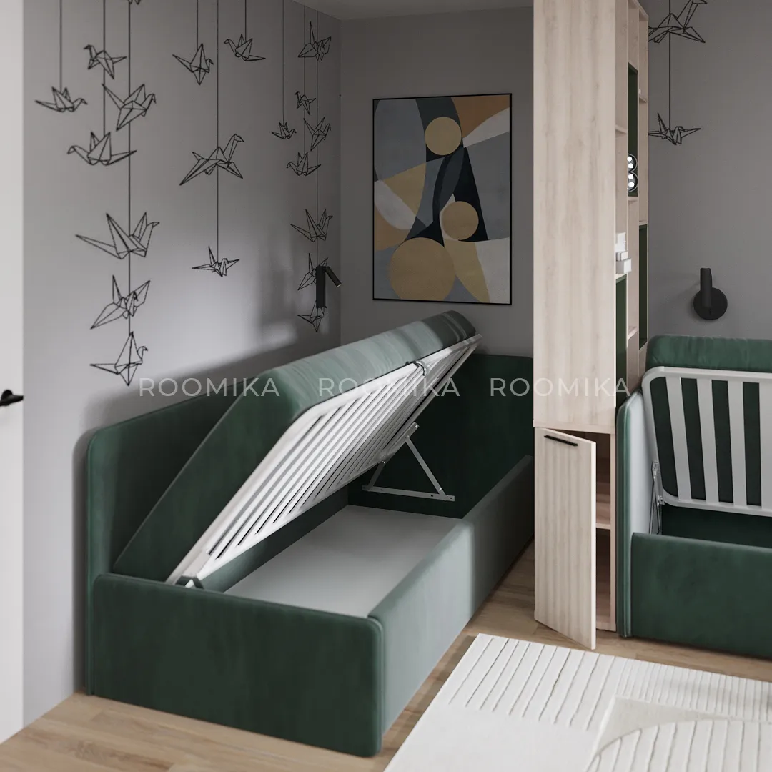 Кровать с подъемным механизмом и ящиком для белья РУБИ М1