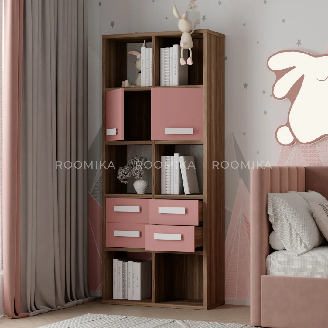 Стеллаж сквозной книжный на 10 ниш с ящиками E810