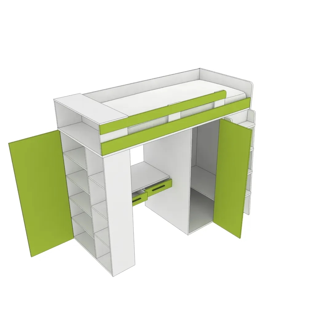 Кровать-чердак с рабочей зоной L903, 90x190 L/R