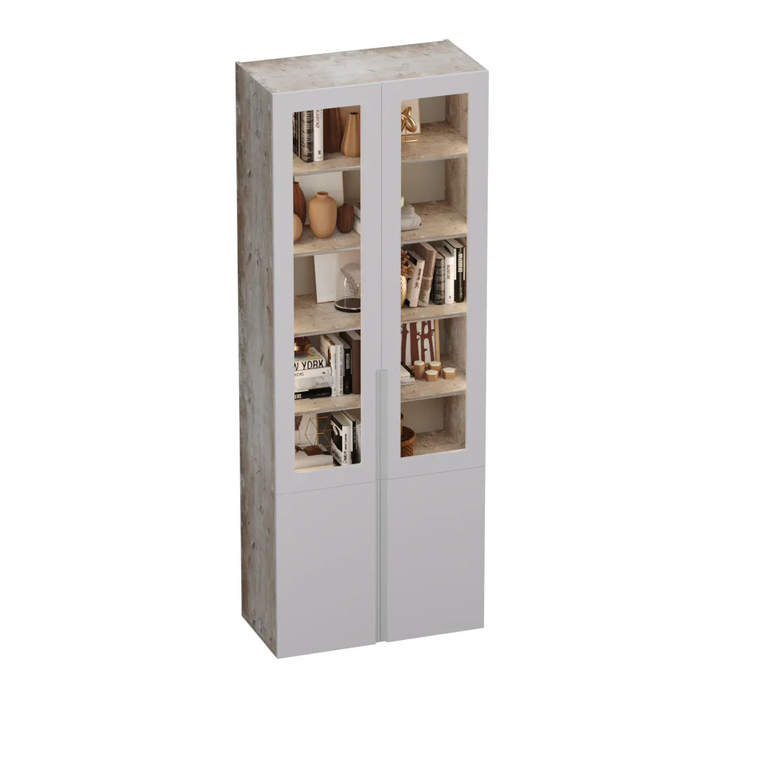 Шкаф книжный со стеклом, фасады в эмали с подсветкой LE214S