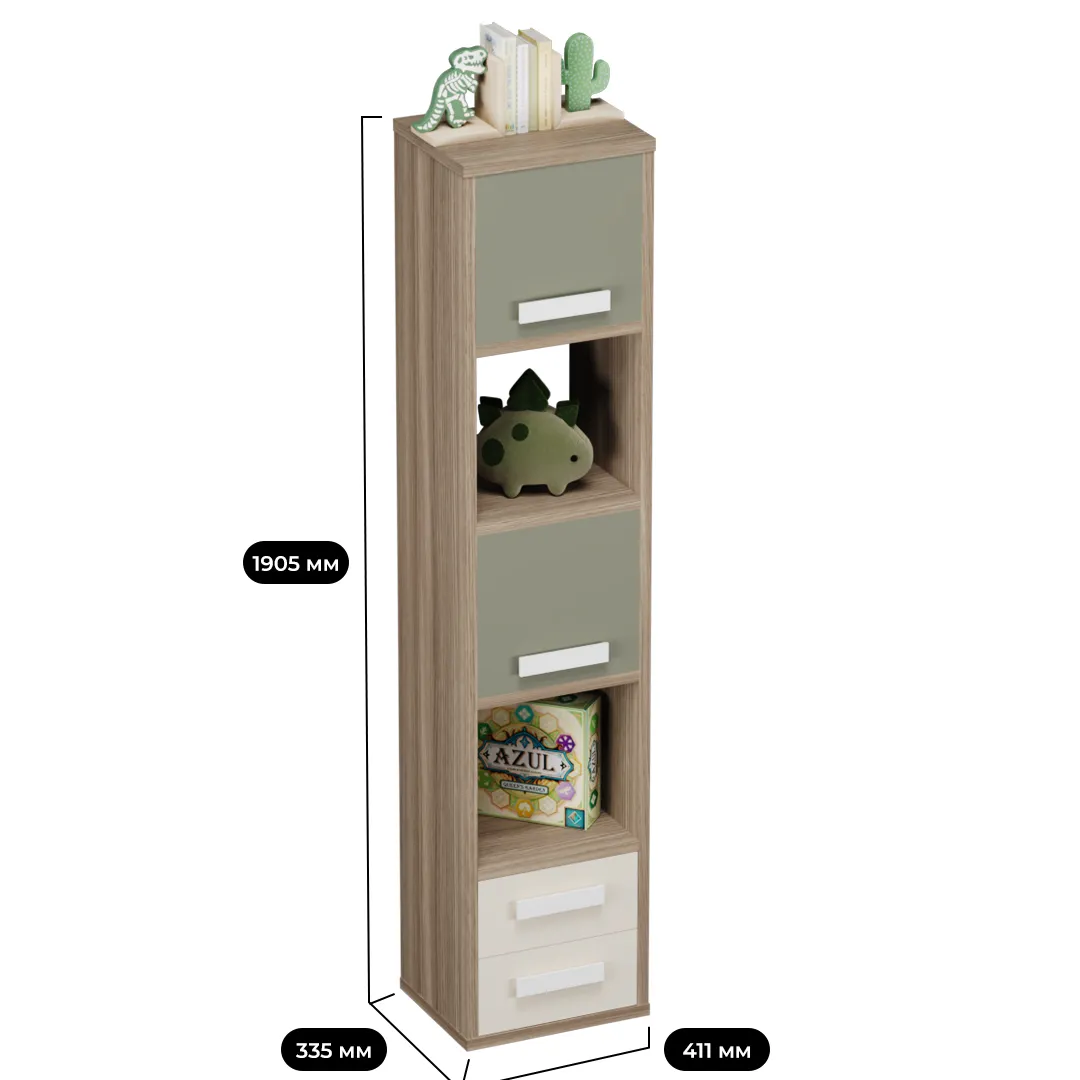 Cтеллаж сквозной книжный на 5 ниш с фасадами и ящиками E805