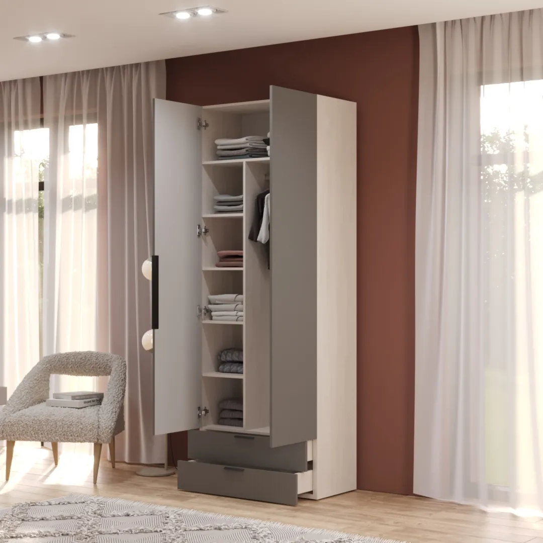 Шкаф 2 дверный с ящиками, фасады в эмали LE211.44