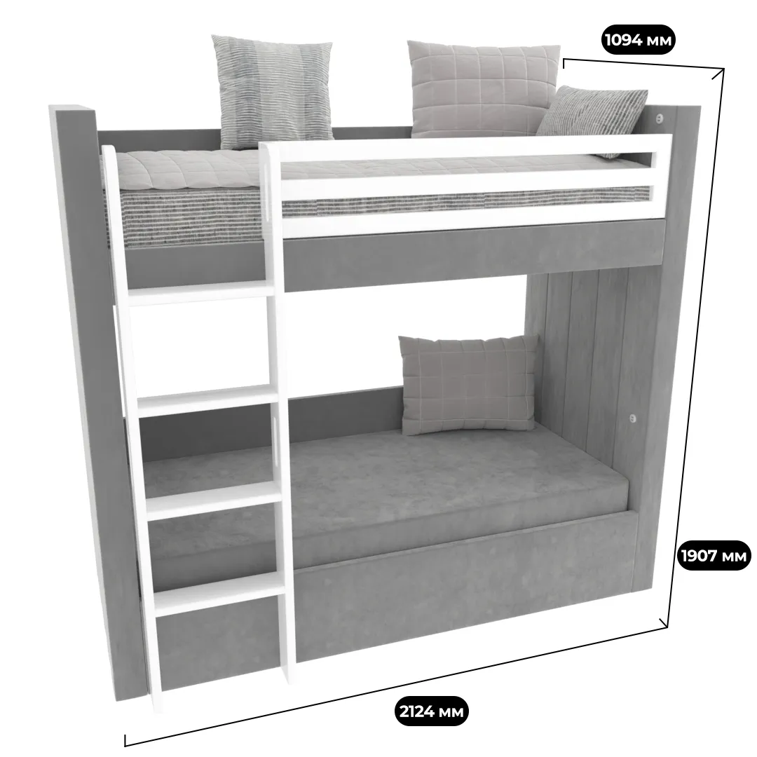 Кровать мягкая двухъярусная ДУО, белый L/R