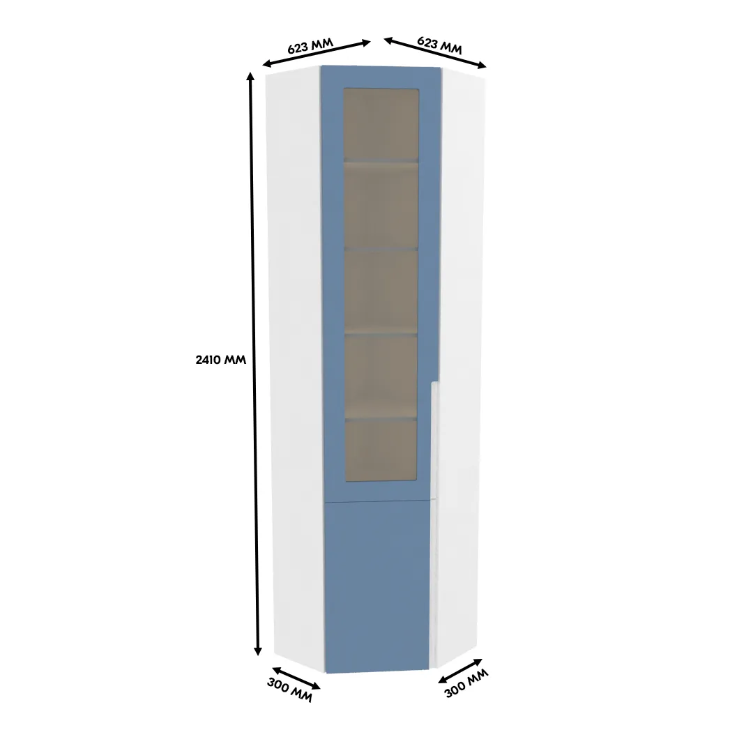 Шкаф угловой книжный со стеклом, фасады в эмали LE247 с подсветкой
