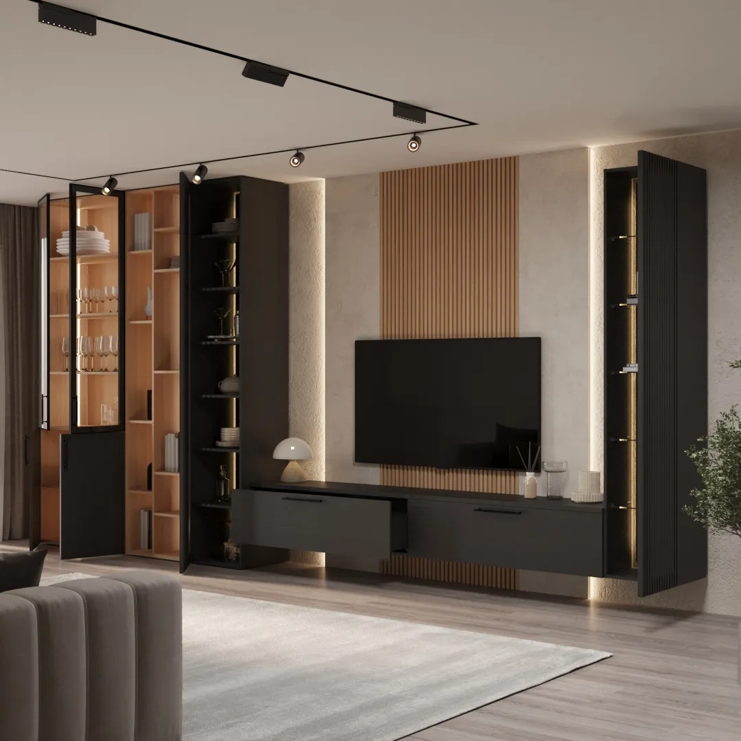 Turin гостиная, фасады натуральный шпон 42