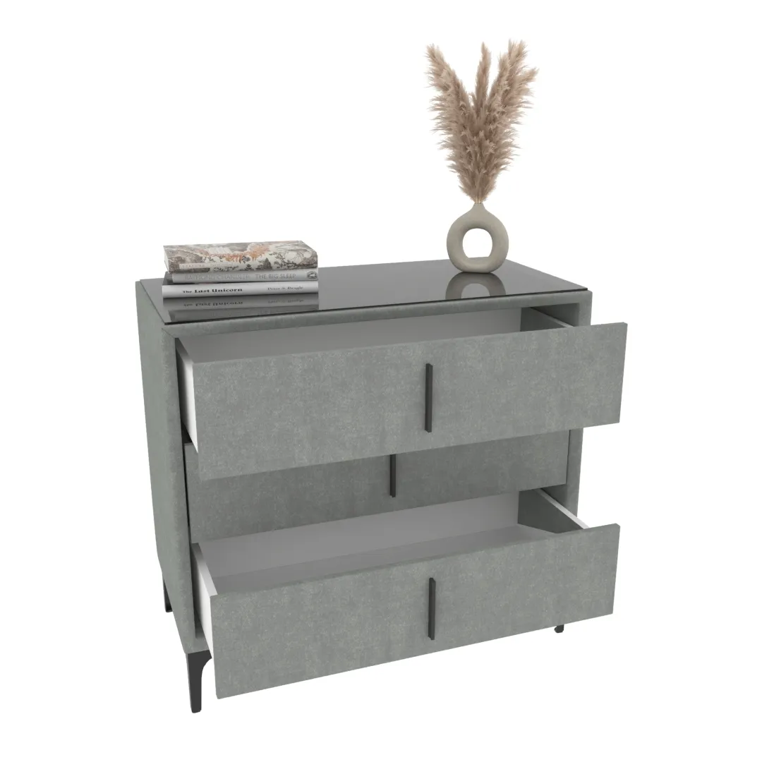 Комод мягкий, стекло прозрачное, ножки черные ГРЕЙС793