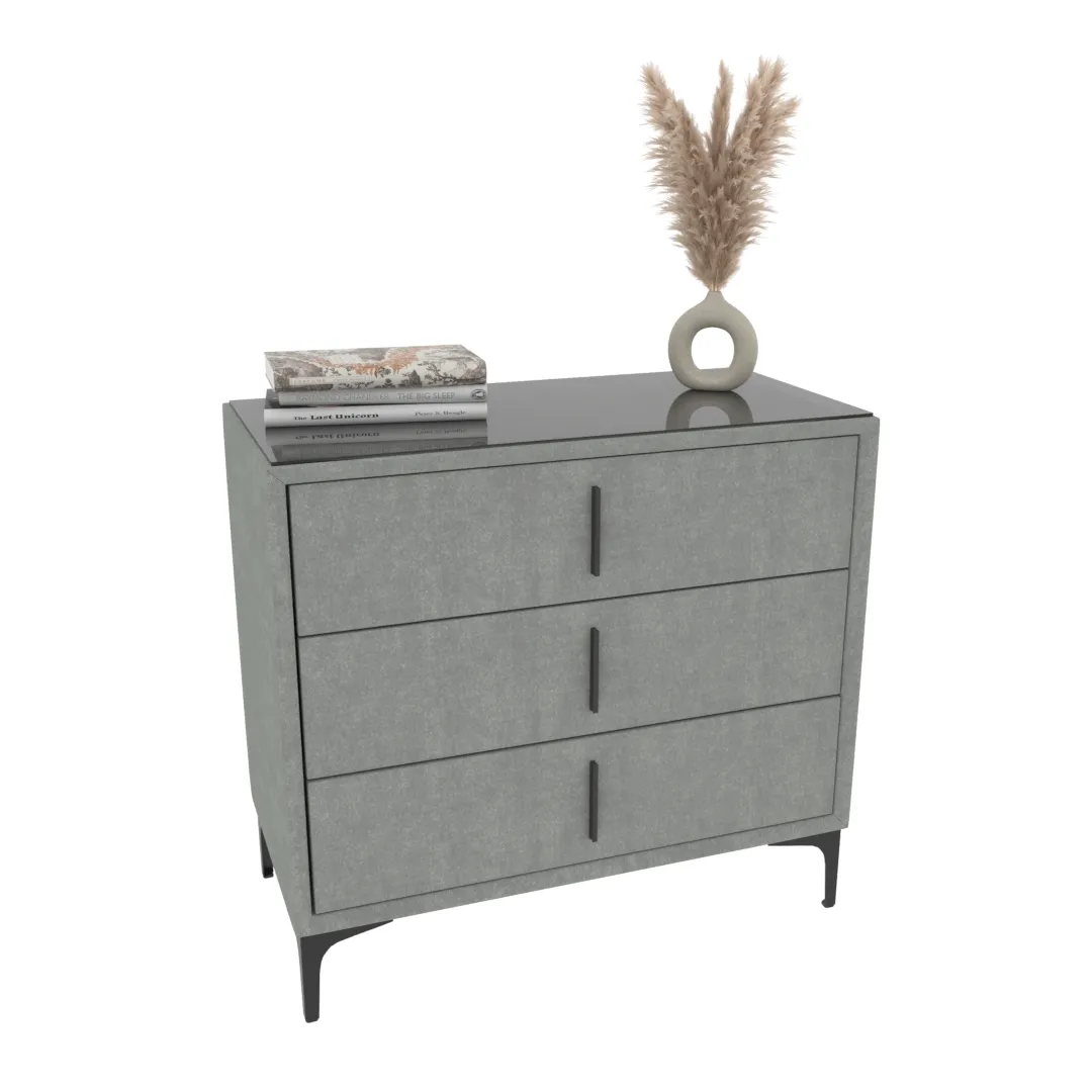 Комод мягкий, стекло прозрачное, ножки черные ГРЕЙС793