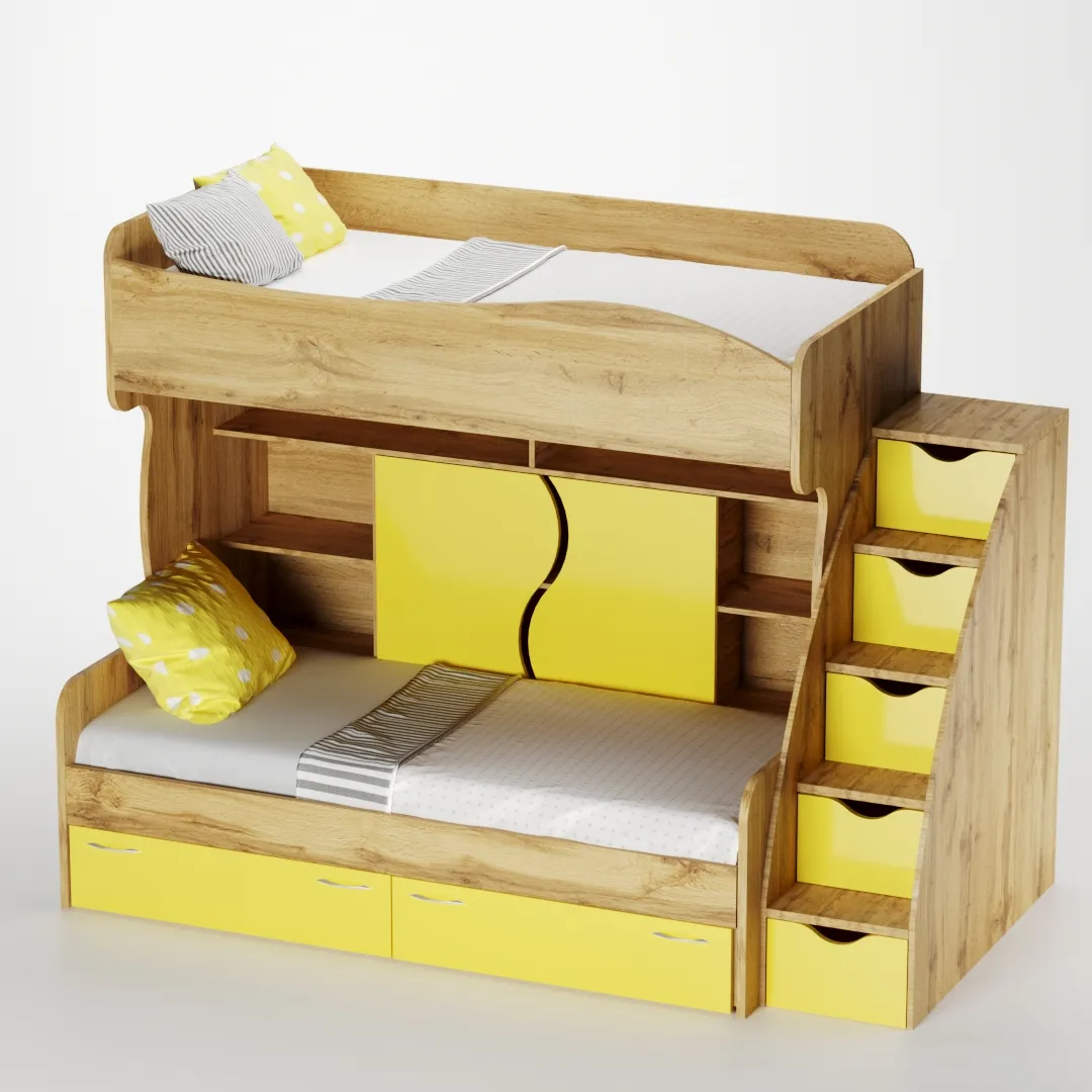 Кровать двухъярусная с лестницей комодом P904, 90x200 Кровать двухъярусная с лестницей комодом P904, 90x200