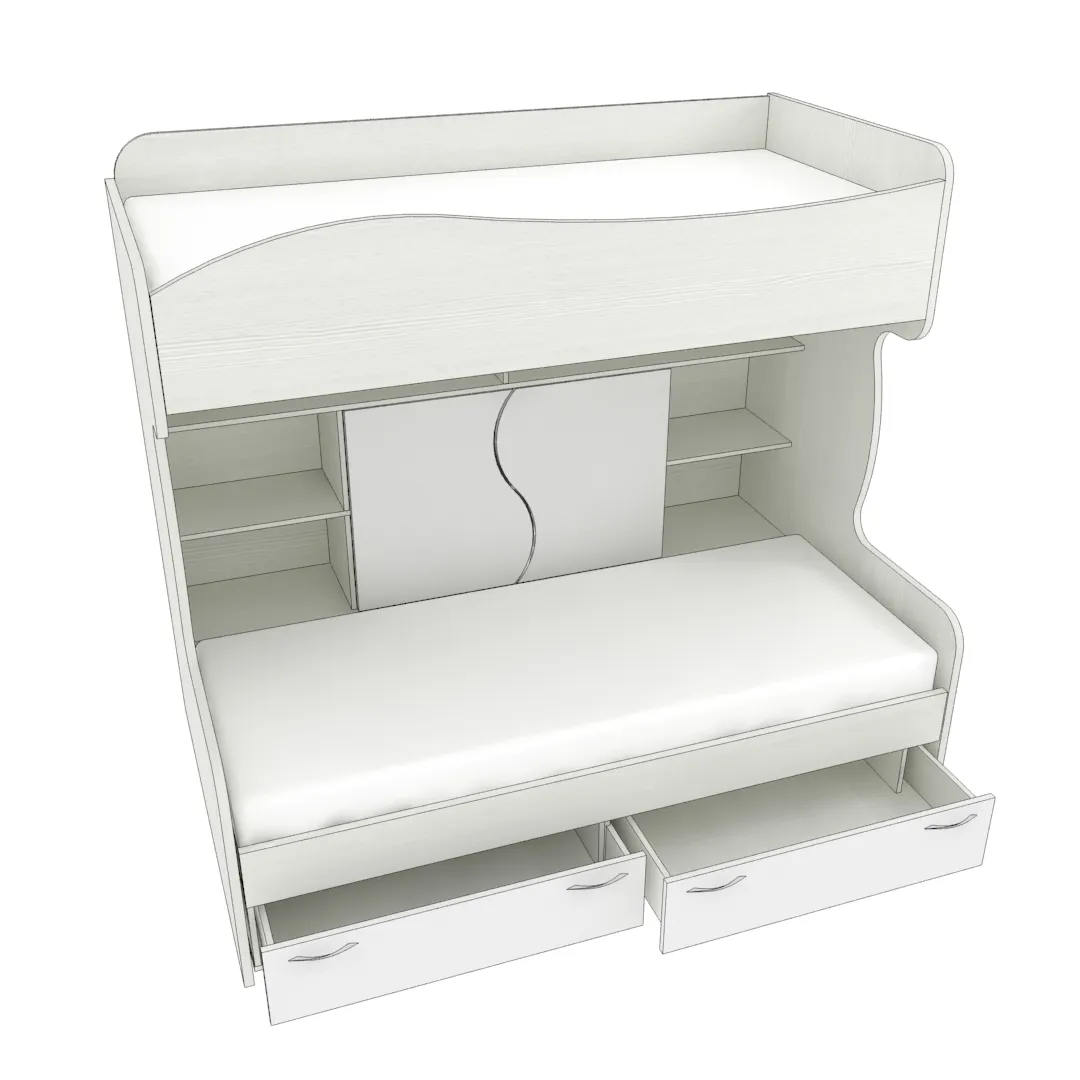 Кровать двухъярусная с лестницей комодом P904, 90x200