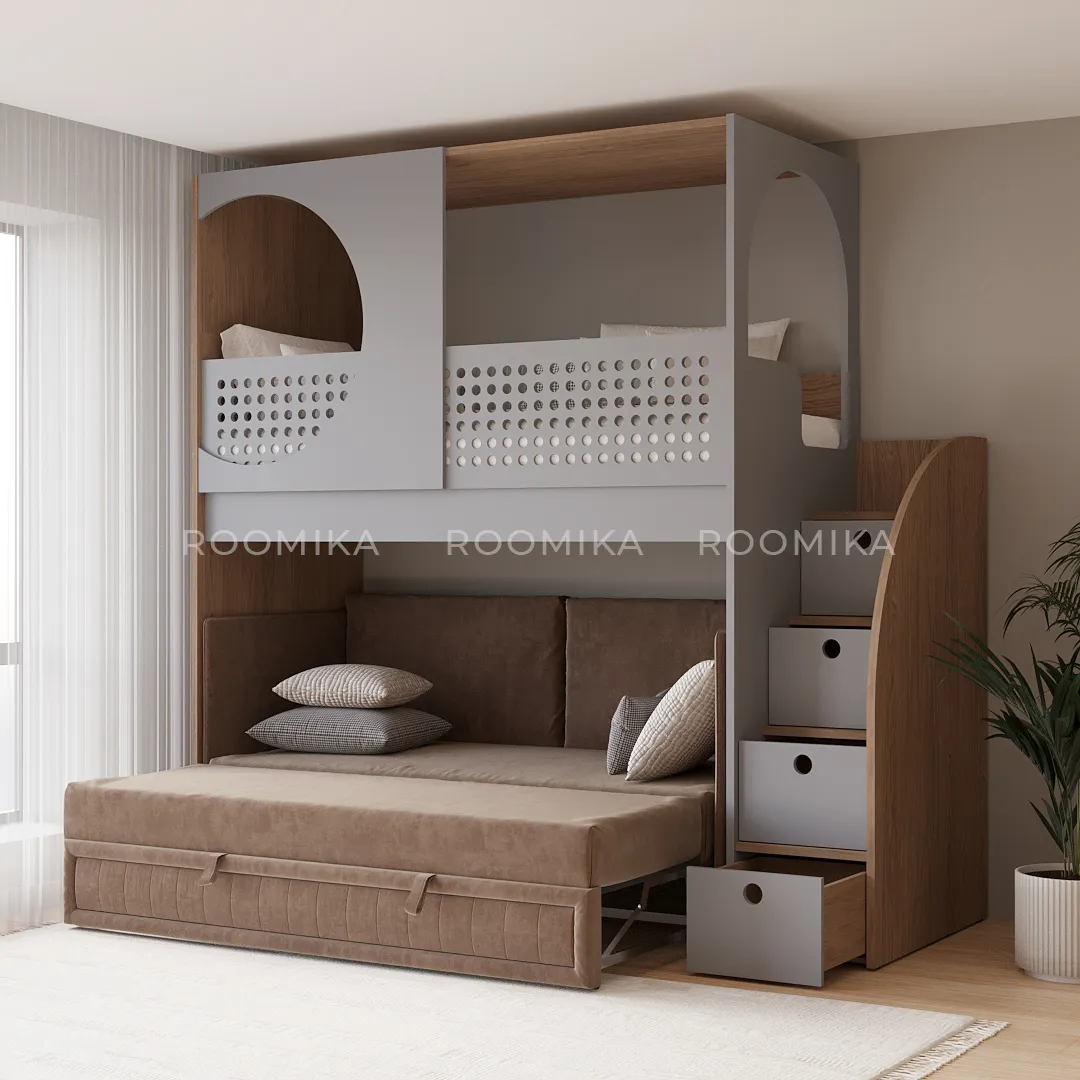 Кровать-чердак A914 с диваном Bergamo, 90x200 L/R