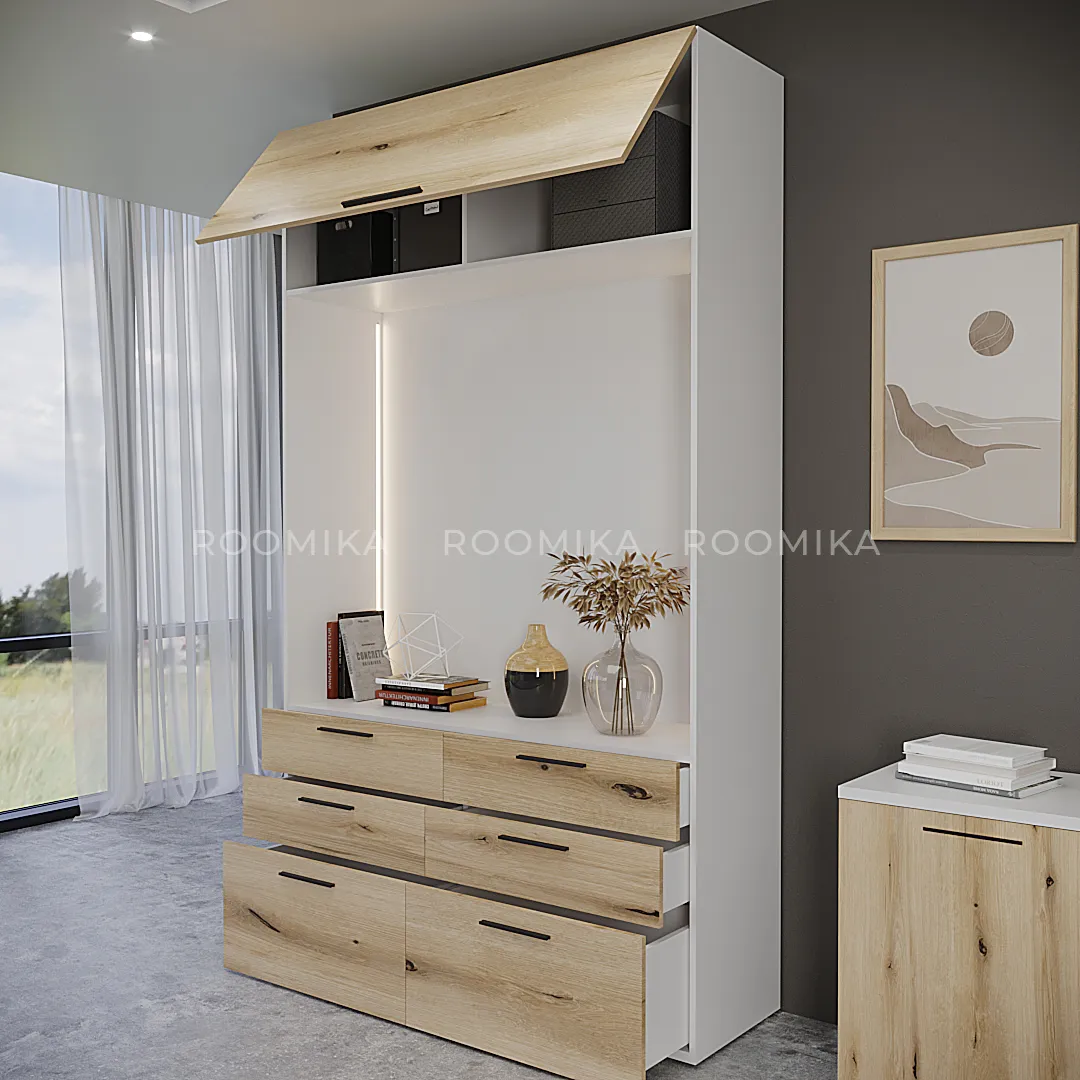 Секция с комодными ящиками и антресолью L411