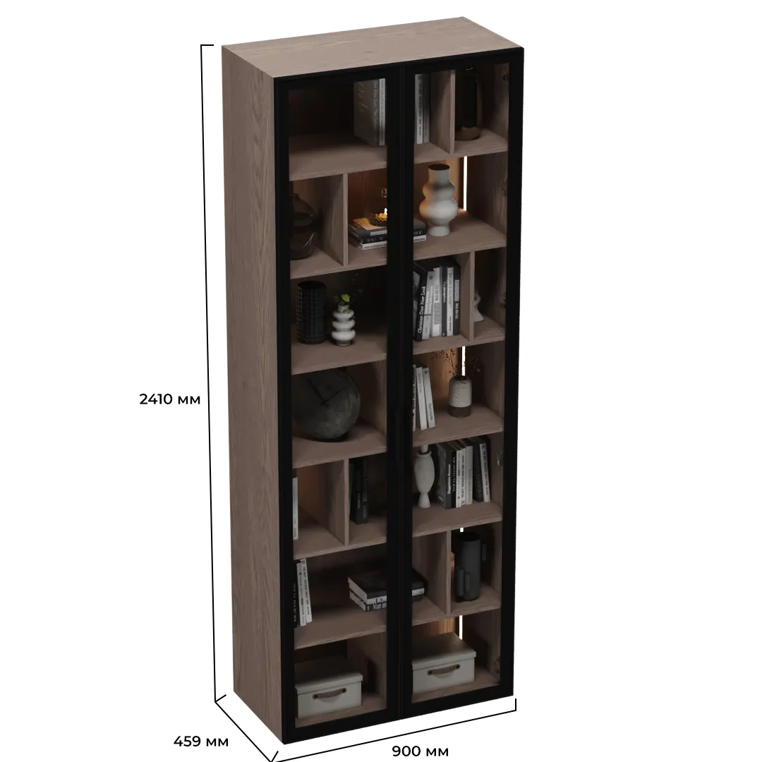 Шкаф-стеллаж со стеклянными фасадами с подсветкой R212